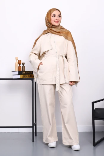 Taş Fermuarlı Gabardin Ceket Pantolonlu Takım