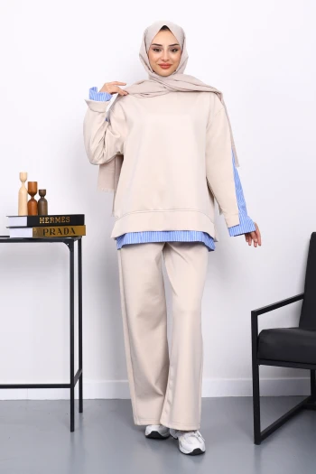 Taş Gömlek Garnili Scuba Sweat Pantolonlu