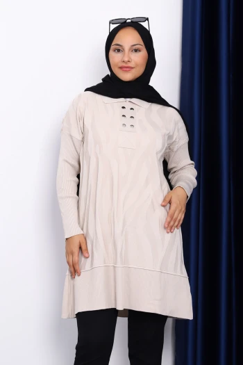 Taş Gömlek Yaka Soğık İplik Triko Tunik