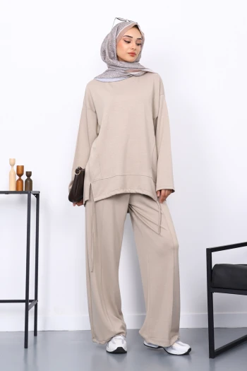 Taş Ön Detaylı Modal Tunik Pantolonlu Takım