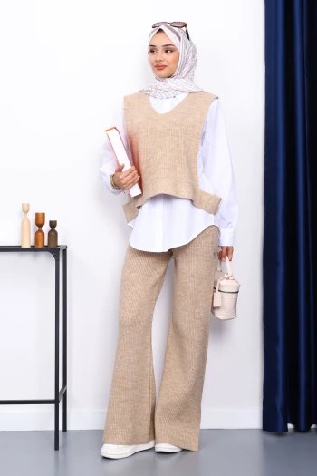 Vizon Gömlekli Üçlü Triko Takım