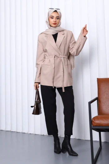 Vizon Kruvaze Yaka Düğmeli Blazer Ceket