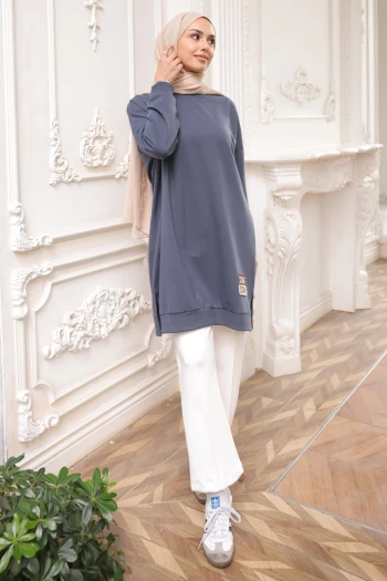 Antrasit Bisiklet Yaka Armalı Tunik