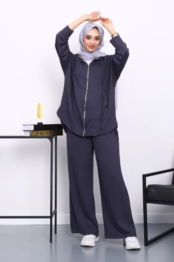 Antrasit Önü Kısa Arkası Uzun Tunik Pantolonlu Takım