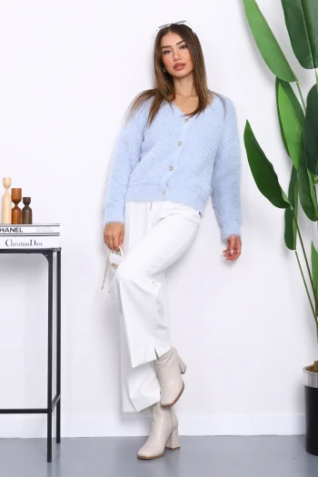 Bebe Mavi Dümeli Kısa Angora Yumoş Triko Hırka