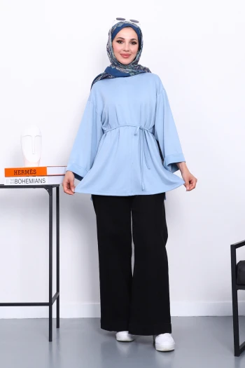 Bebe Mavi Yanları Yırtmaçlı Bel İpli Tunik