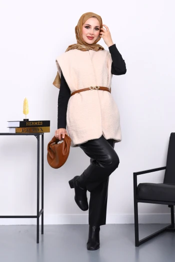 Bej Buklet Astarlı Yelek