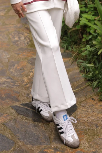 Beyaz Önden Dikişli Scuba Pantolon