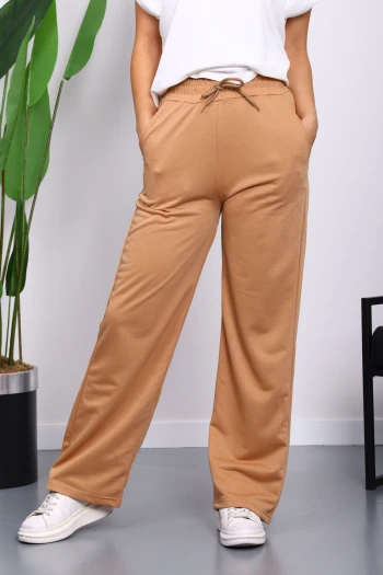 Bisküvi Bel Lastikli İki İplik Palazzo Eşofman Alt