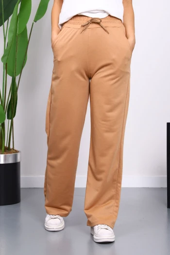 Bisküvi Bel Lastikli İki İplik Palazzo Eşofman Alt