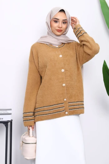 Bisküvi Biye Detaylı Angora Yumoş Triko Hırka