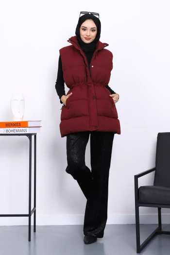 Bordo Bel Lastikli Cepli Şişme Yelek