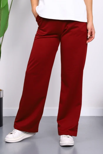 Bordo Bel Lastikli İki İplik Palazzo Eşofman Alt