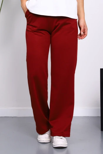 Bordo Bel Lastikli İki İplik Palazzo Eşofman Alt