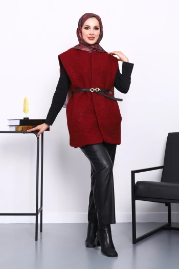 Bordo Buklet Astarlı Yelek