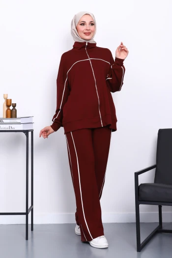 Bordo Çift Cepli Fermuarlı Biyeli Takım