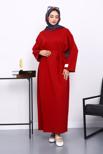 Bordo İki İplik Modal Elbise