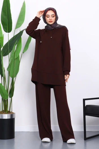 Bordo Kapşonlu Tunik Pantolonlu Takım