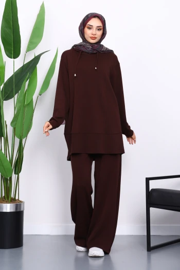 Bordo Kapşonlu Tunik Pantolonlu Takım