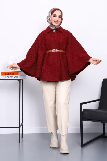 Bordo Kemerli Kaşe Panço