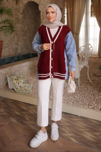 Bordo Kot Garnili Yumoş Triko Hırka