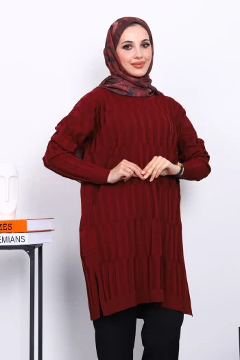 Bordo Soğuk İplik Merserize Triko Tunik