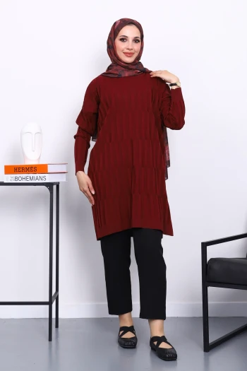Bordo Soğuk İplik Merserize Triko Tunik