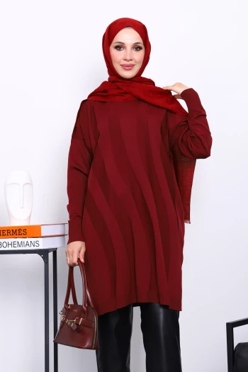 Bordo Soğuk İplik Merserize Triko Tunik