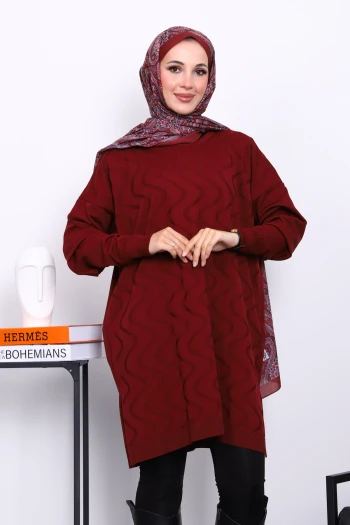 Bordo Soğuk İplik Merserize Triko Tunik