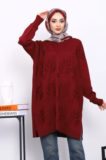 Bordo Soğuk İplik Merserize Triko Tunik