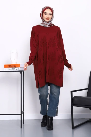Bordo Soğuk İplik Merserize Triko Tunik