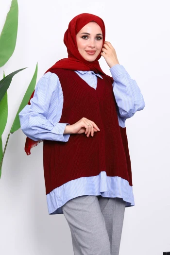 Bordo Triko Garnili Gömlek