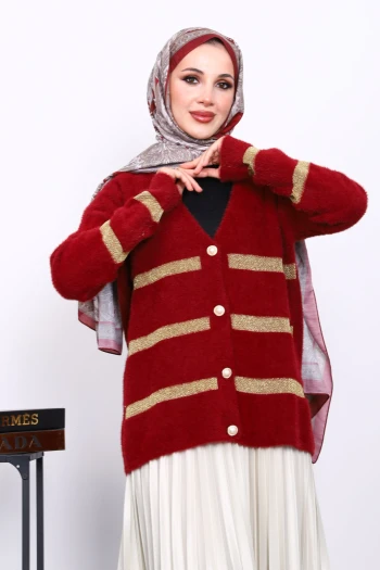 Bordo V Yaka Angora Yumoş Hırka