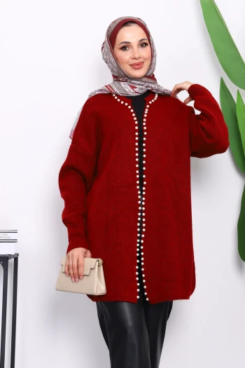 Bordo Yumoş Triko İncili Hırka