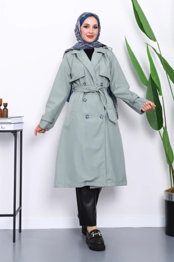 Çağla Kravuze Yaka Bel Kemerli Düğmeli Trençkot