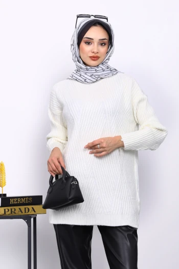 Ekru Bisiklet Yaka Triko Kazak