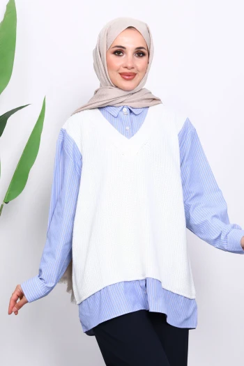 Ekru Triko Garnili Gömlek