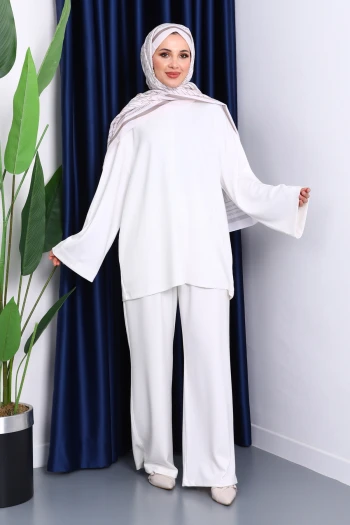 Ekru Tunik Pantolonlu Modal Takım