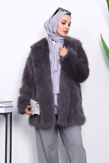 Füme Astarlı Kısa Kürk Kaban