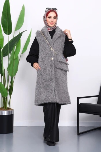 Füme Çanta Detaylı Angora Yelek