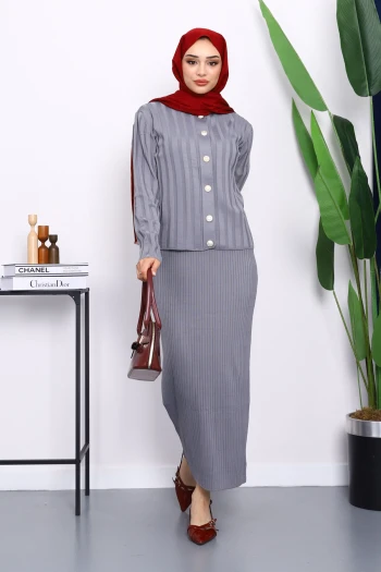 Füme Crop Hırka Triko Elbise İkili Kombin