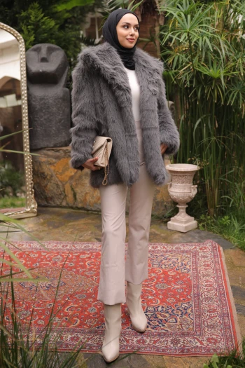 Füme Kemerli Astarlı Kürk Kaban