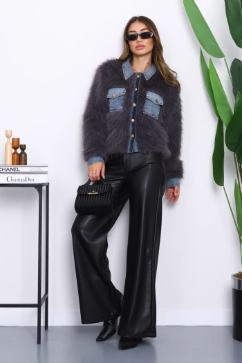 Füme Kot Detaylı Cepli Kürk Ceket