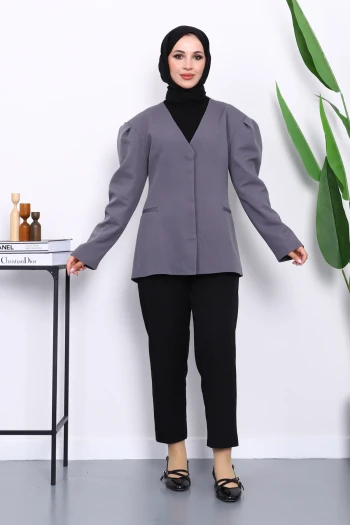 Füme Vatkalı Düğmeli Ceket