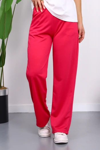 Fuşya Bel Lastikli İki İplik Palazzo Eşofman Alt