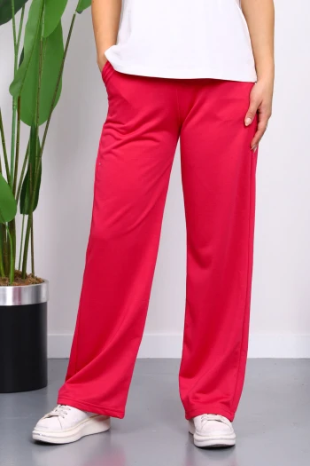 Fuşya Bel Lastikli İki İplik Palazzo Eşofman Alt