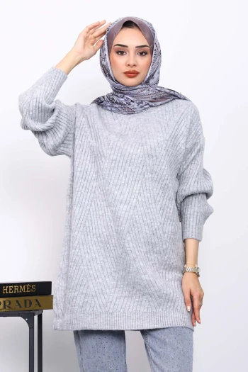 Gri Bisiklet Yaka Triko Kazak