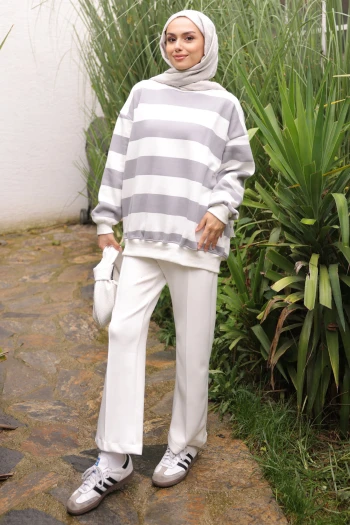 Gri Bisiklet Yaka Üç İplik Sweat