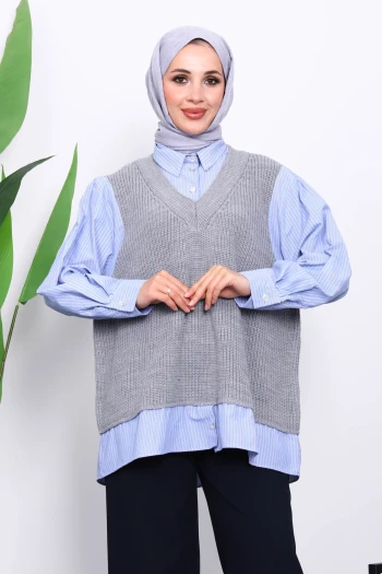 Gri Triko Garnili Gömlek