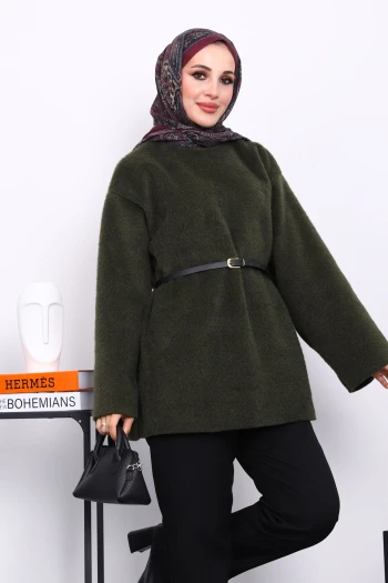 Haki Bel Kemerli Angora Tunik